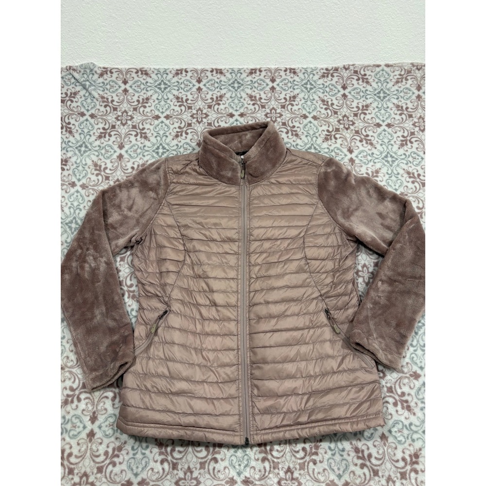 32 Degrees Heat Womens Mixed Media Puffer Faux Fur Jacket Mauve Large Zip Up